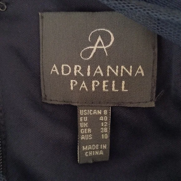 Adrianna Papell Navy Blue Sleeveless Embellished Mesh Ruched bodycon dress SZ 8 - Picture 2 of 15